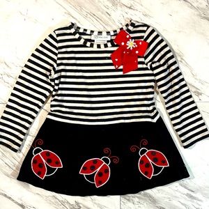 Toddler 4T black red stripe long sleeve dress